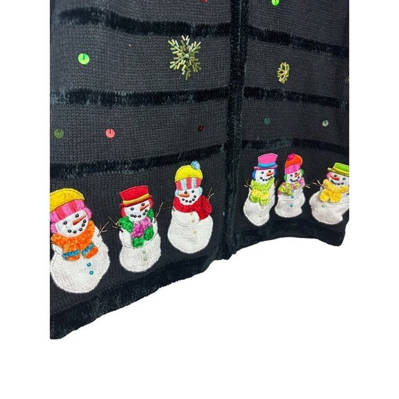 Quacker Factory Snowman Cardigan‎ Zip ugly Sweater Beaded Sequins Womens Sz M - Picture 5 of 6